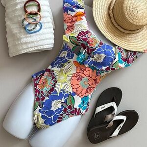 Trina Turk Off-Shoulder Ruffled Swimsuit Size 8-10